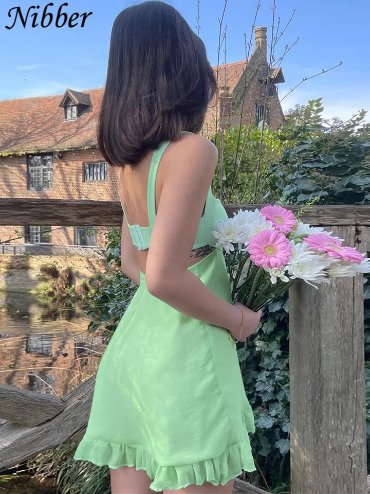 Vestido Elegante para Mujer de Color Sólido con Recortes, Ajustado, Sin Espalda, con Volantes 2023 4