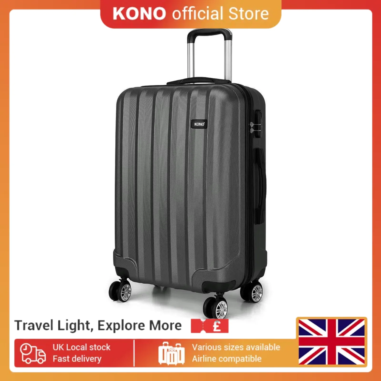 Kono-maleta rígida ligera de ABS, maleta con 4 ruedas giratorias, Maleta de viaje, equipaje con ruedas, 19 "/24"