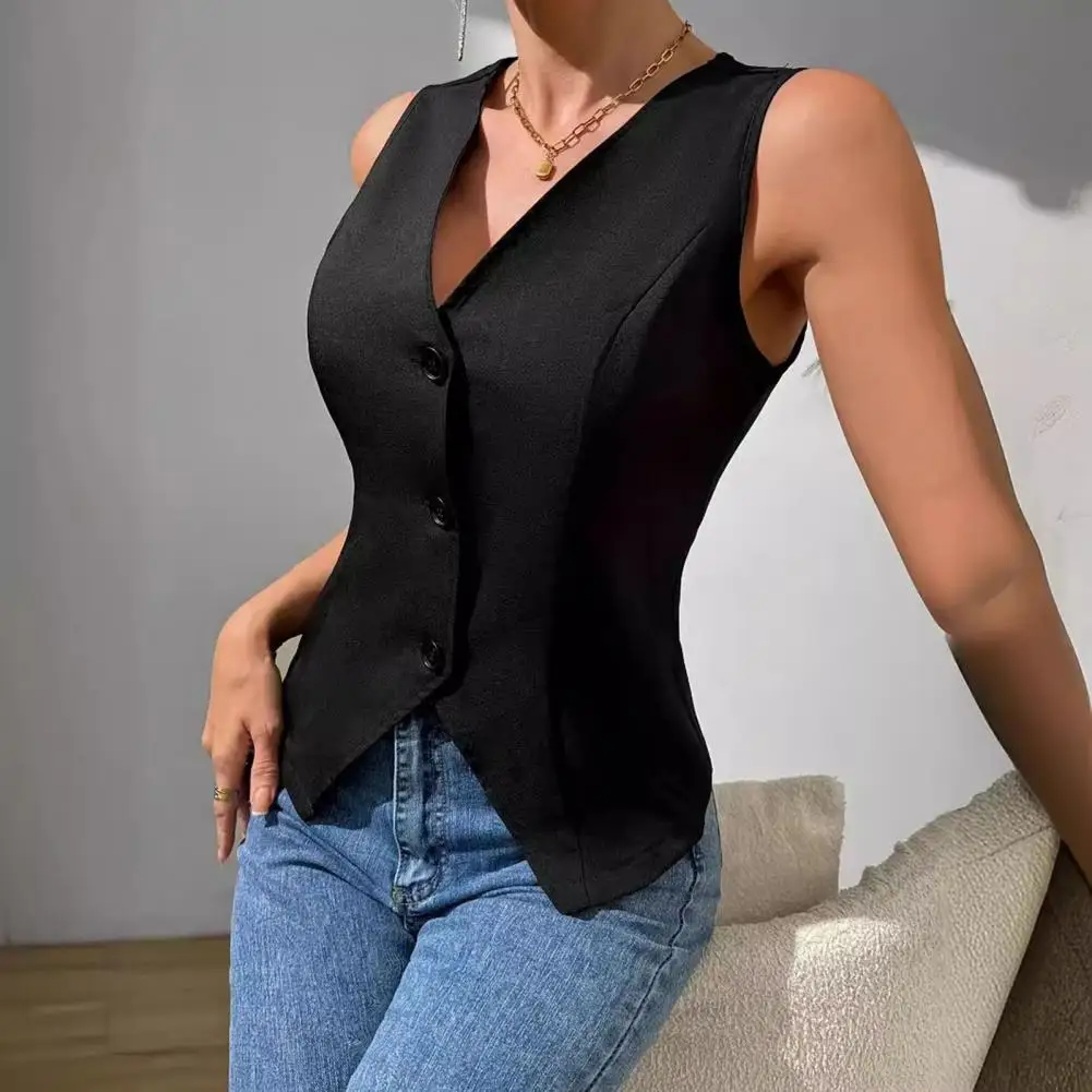 

2026 Women's Waistcoat Korean Style Suit Vest V-Neck Button Down Blazer Vest Sleeveless Crop Top Classic Suit Waistcoat 80%