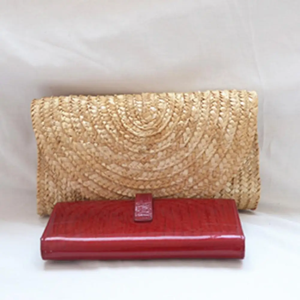 Female Wheat Straw Woven Clutch Bag Wheat Straw Braid Handmade Female Wallet Ladies Summer Beach Travel Envelope Handbag