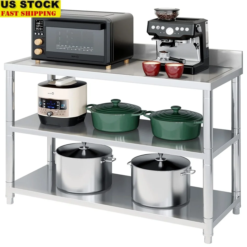 

Heavy Duty Stainless Steel Commercial Kitchen Work Table Prep Utility Workbench with Double Shelves Storage Easy Clean