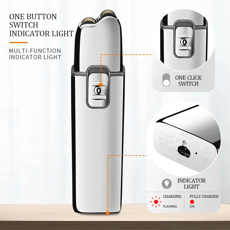 Kemei KM-TX5 Premium Chargeable Battery Type Silver Shaver Double Net Aluminum Alloy Reciprocating Electric Shaver image 2