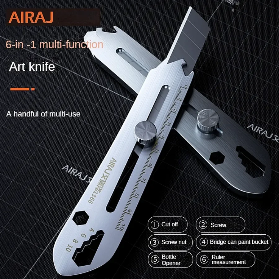 AIRAJ 6 In 1 Multi-Functional Stainless Steel Graduated Practical Cutting Design/Ruler/Bottle Opener Multi Aperture Wrench Tools