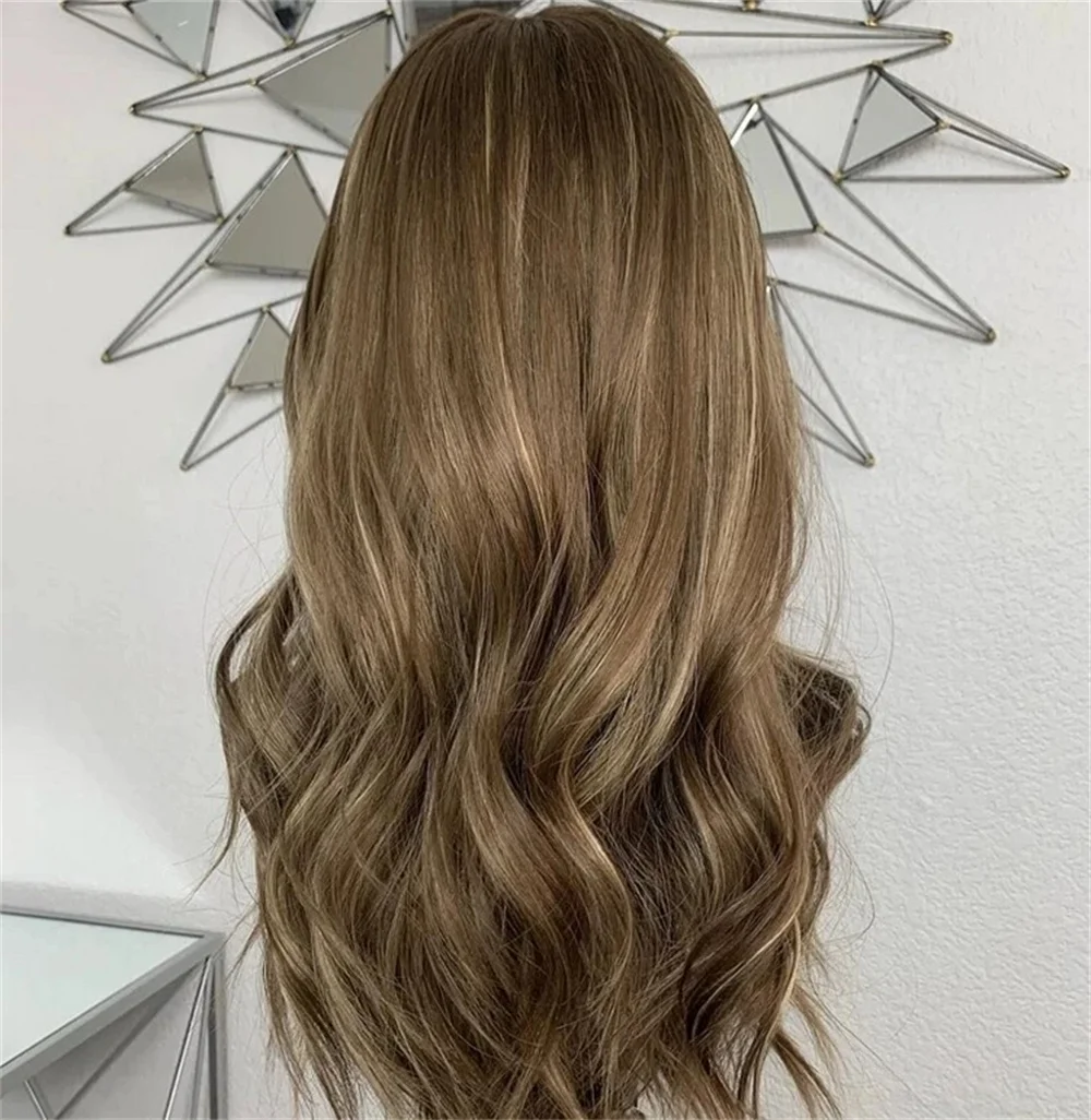 شعر مستعار Balayage أشقر عسلي مميز بدانتيل أمامي للنساء، شعر طبيعي، تسريحة شعر مموجة طويلة