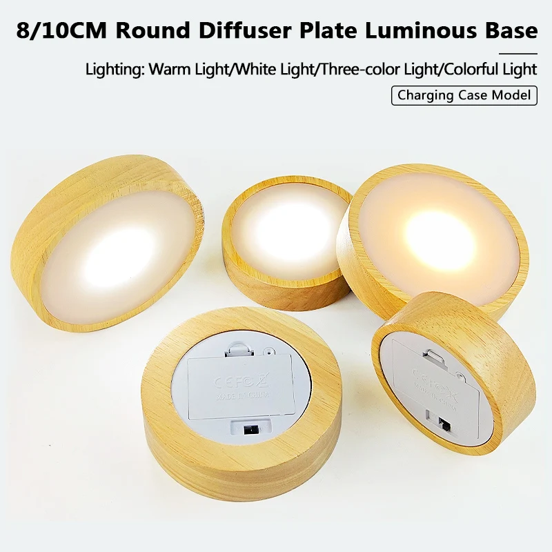 لوحة نشر مستديرة LED حامل مصباح بطارية خشبية ضوء الليل نادل كوستر USB جو كريستال قاعدة مصابيح مصباح