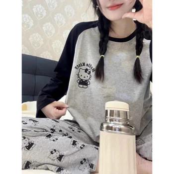 Sanrio cartoon animation Hello Kitty explosion autumn pajamas women's long sleeves cute loose learning loungewear outer suit