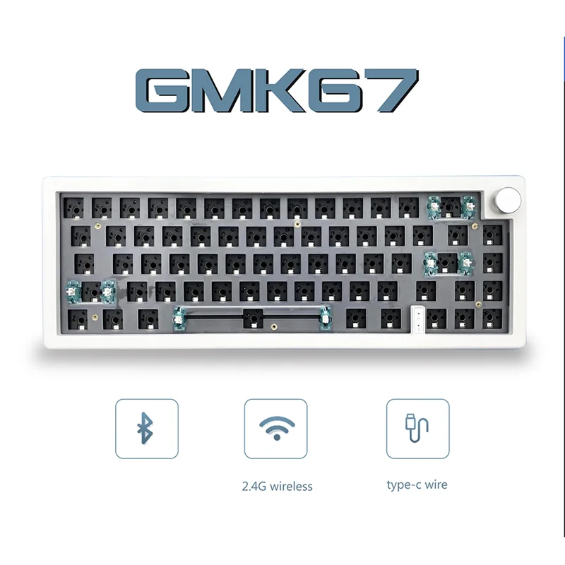 GMK67 Hot Swappable RGB Backlight Mechanical Keyboard Kit Bluetooth 2.4G Wireless 3 Mode Customized DIY Keyboard White