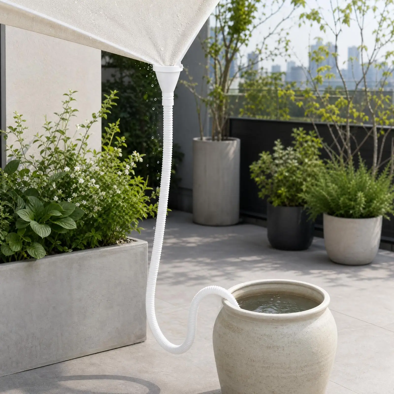 Rainwater Collection Funnel with Drainage Hose White Awning Rainwater Runoff Collector with Hose Easy to Install Patio Awning