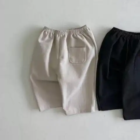 2025 가을 아기 캐주얼 바지, 단색 포켓 바지, 면 바지, 느슨한 아기 옷