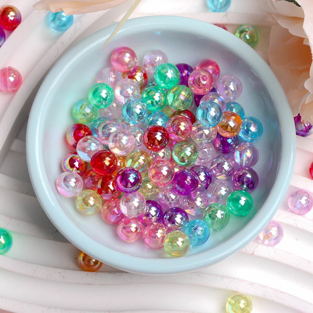 4/6/8mm 40-200Pcs Acrylic AB Color Transparent Round Loose Beads DIY Crafts Jewelry Making