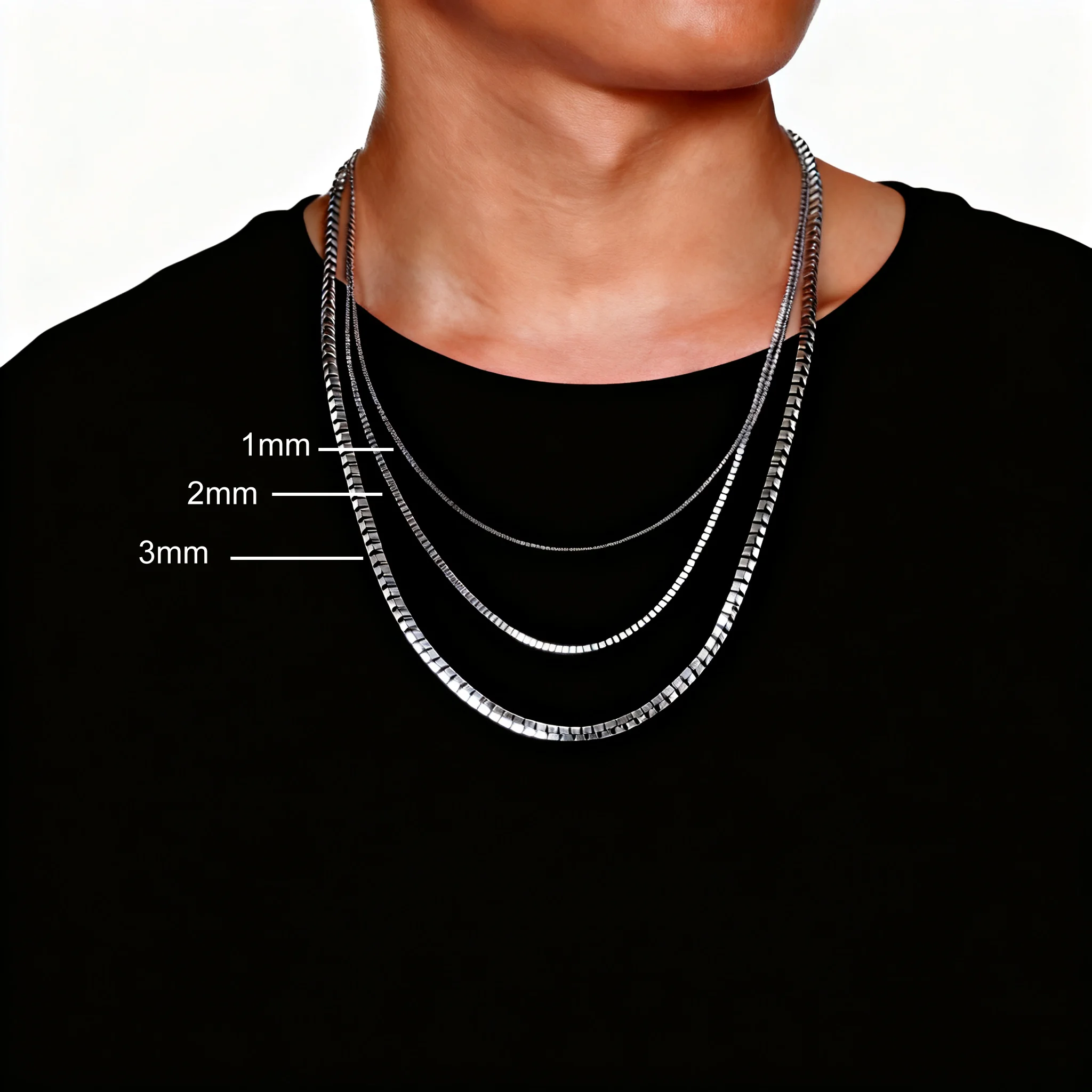 Klassische 1/2/3mm Breite Runde Box Kette Edelstahl Halsketten für Männer Lichtecht Platz Rolo Link Ketten Halsband Punk Schmuck – Detail 3