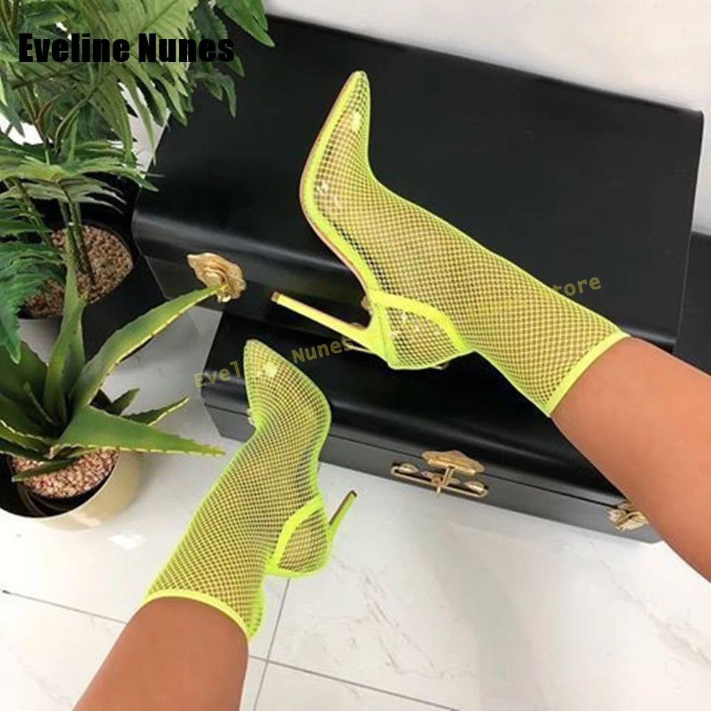 

Зеленые сетчатые прозрачные ботильоны из ПВХ со стразами, женская модная обувь в стиле пэчворк с острым носком на тонком каблуке и вырезами, летняя обувь 2023 г.
