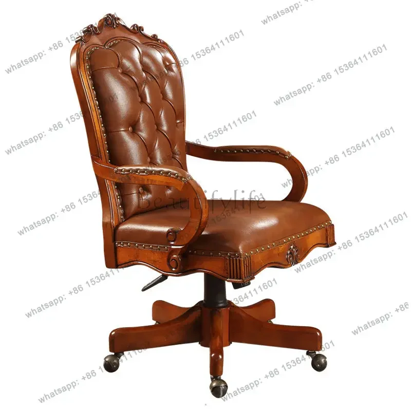 

LXAmerican leather computer chair solid wood retro home lift swivel chairSSS