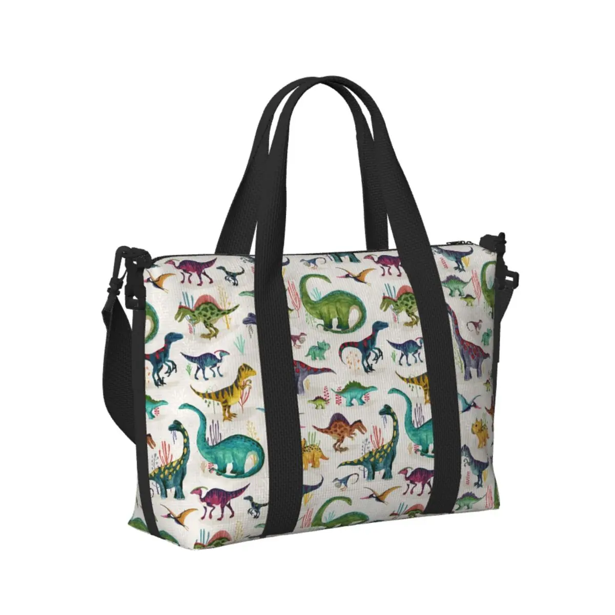 

Custom Bright Dinosaurs Beach Travel Bag Large Capacity Tote Bags for Gym Yoga Women Shopping Duffle Shoulder Bag
