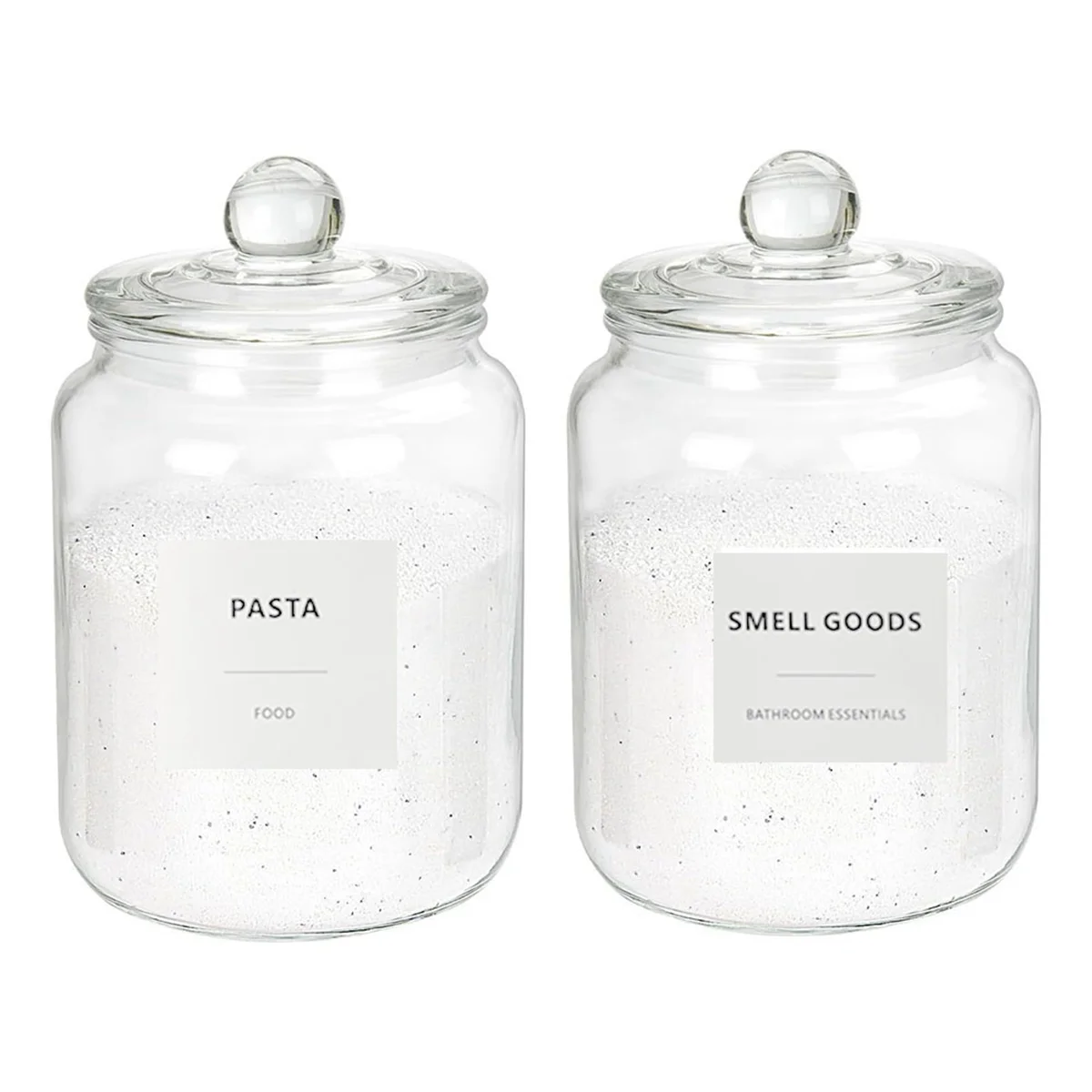 2Pcs Half Gallon Glass Jars with Airtight Lids for Laundry Detergent, Cookies, Flour, (67 Oz), 24 Labels