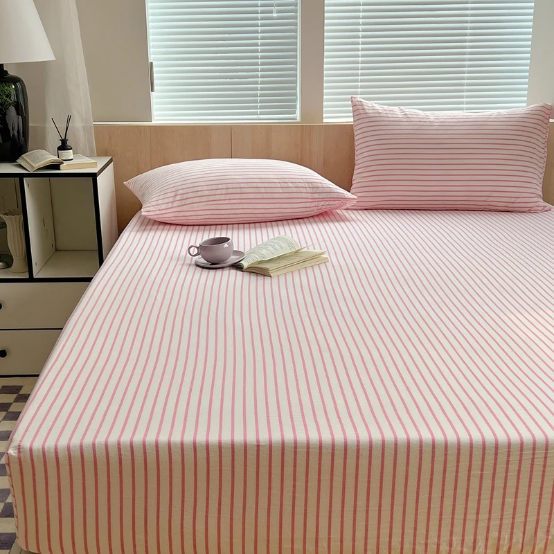 Bonenjoy 1pc Fitted Sheet 100% Cotton Bed Linen Stripe Style Bedsheets постельное белье Adults Kids Bed Cover (No Pillowcase)