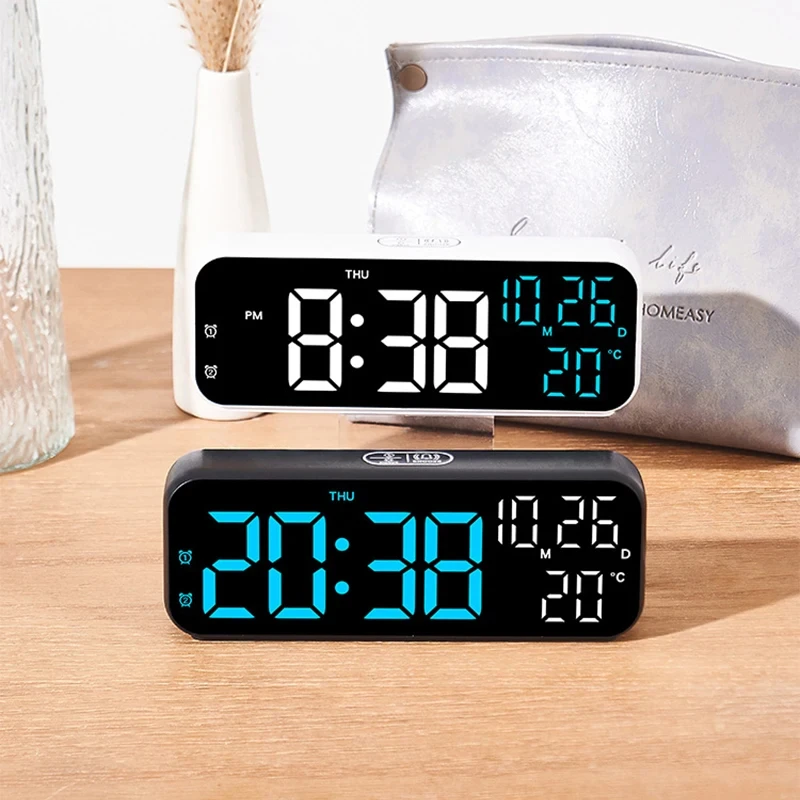 Digital Alarm Clock Temperature and Date Week Display Voice Control Table Clock 12/24H Electronic LED Alarm Clocks for Bedroom