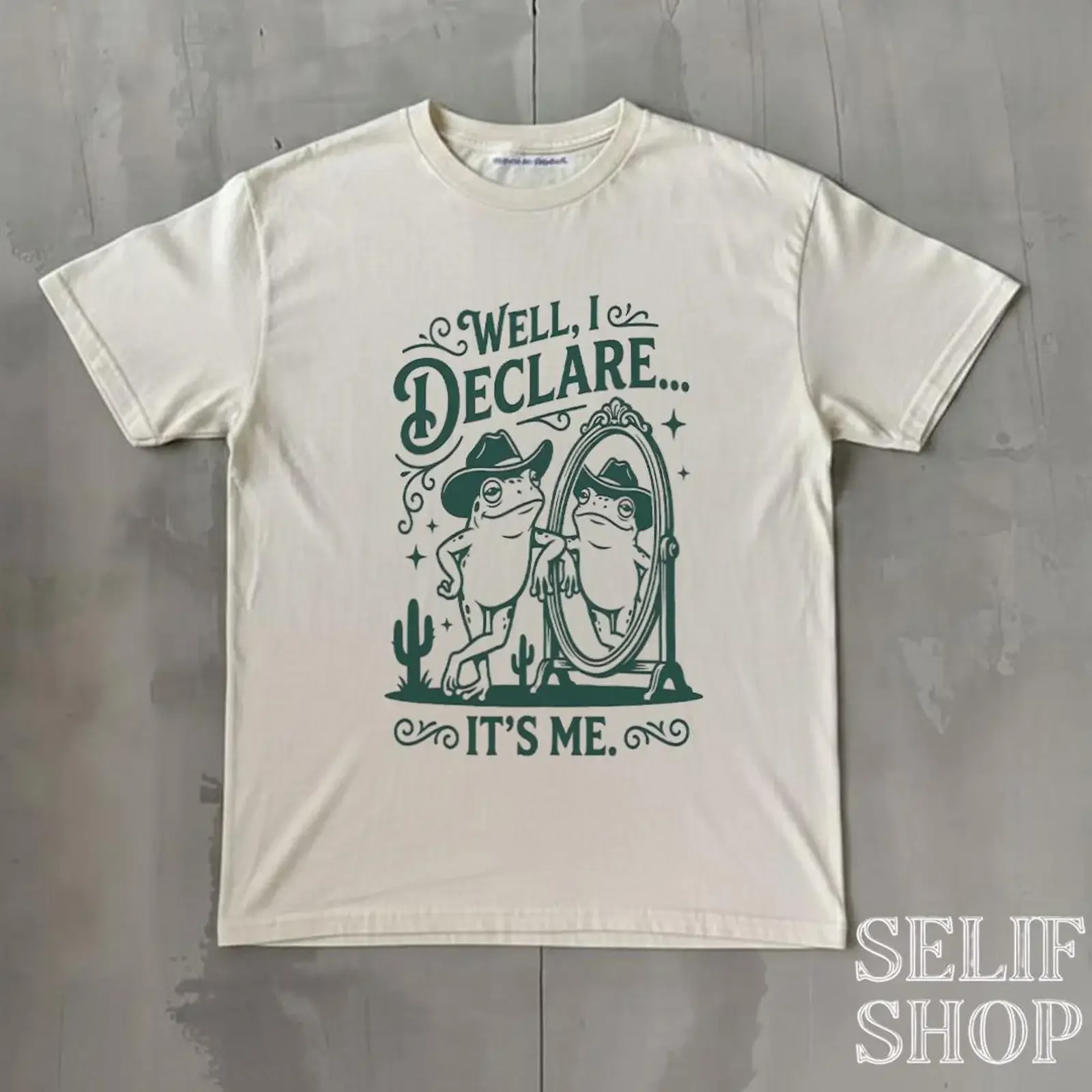 Funny Frog Mirror T Shirt well i declare It's me Cowboy Froggy Sarcastic Animal Lover Retro Top vintage Washed fashion Unisex