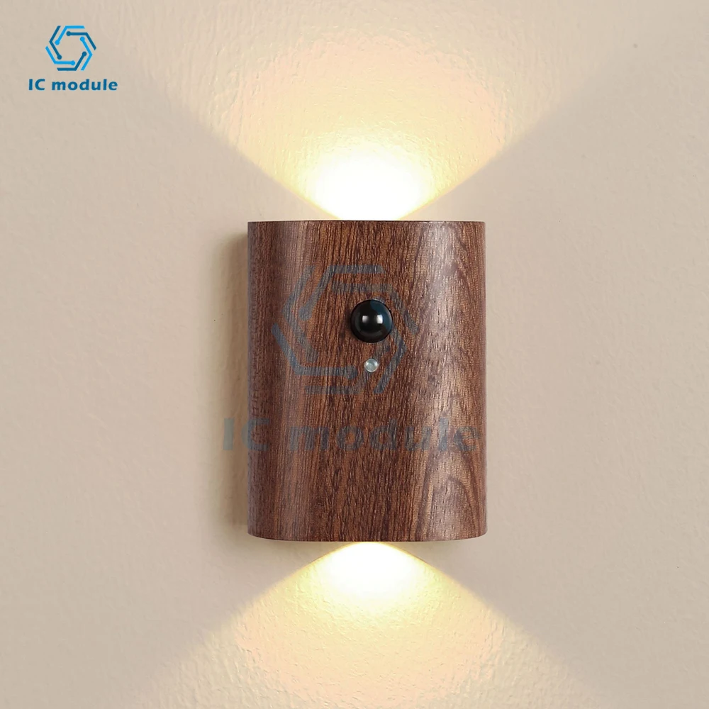 Linkage Wooden Motion Sensor Night Lights USB Rechargeable Wireless LED Induction Wall Lamp Bedroom Kitchen Corridor Stair Light