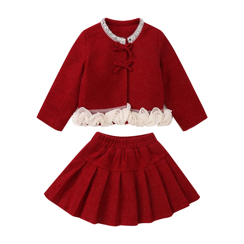 Thiened herfst winter Princ Sle Dr set voor meisjes knoop decoratie lange Sve ronde Ne katoen vrijetijdskleding