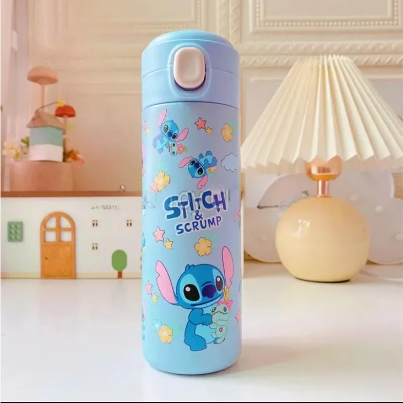 420ML Disney Cartoon Thermos Cup Girly Heart Large Capacity Snap Cup Library Stitch 304 Stainless Steel Thermos Bottle