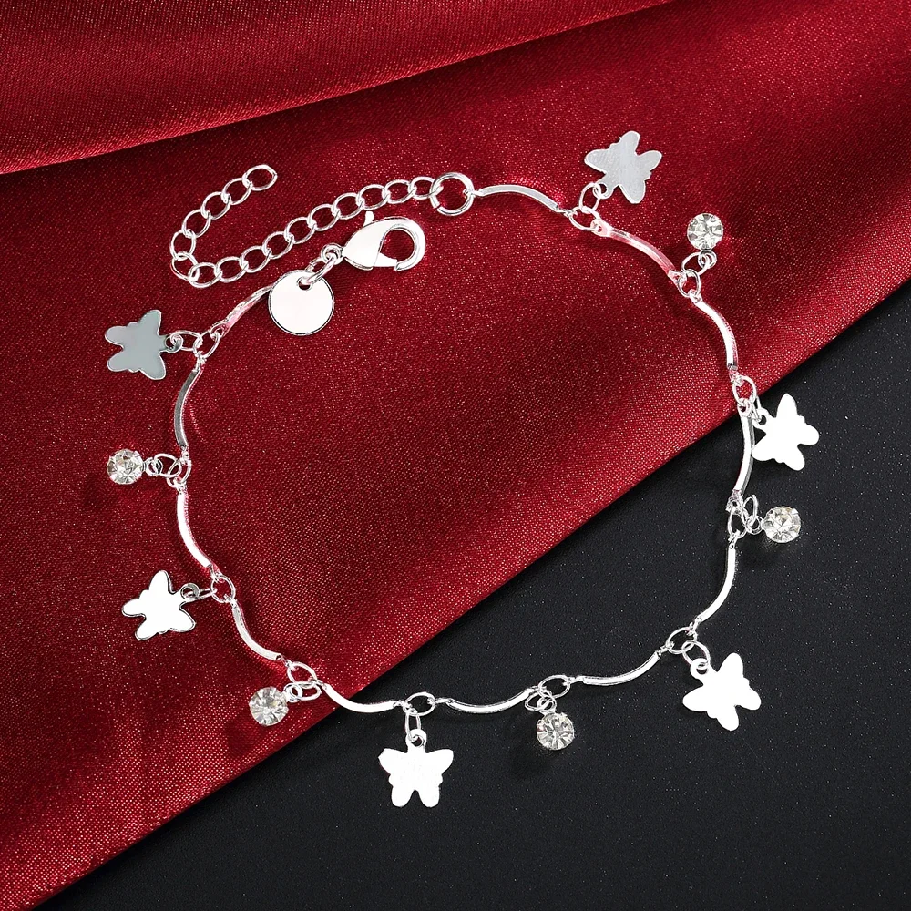 Wholesale Silver 925 Plated Pretty Nice Butterfly Chain Bracelet Fashion Charm Anklet Wedding Cute Women Lady Party Gift LH035