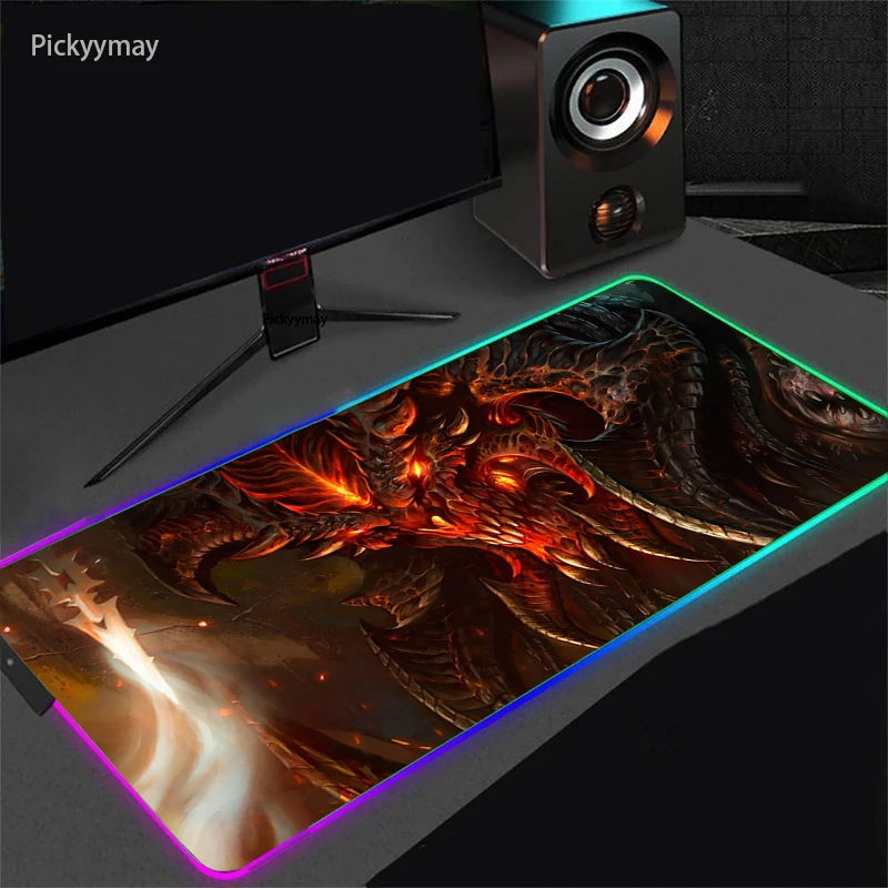 Diablo 3 rgb mouse pad xxl mesa de teclado do computador tapete de jogos para computador acessórios led gamer mause tapete usb backlight mesa mousepad