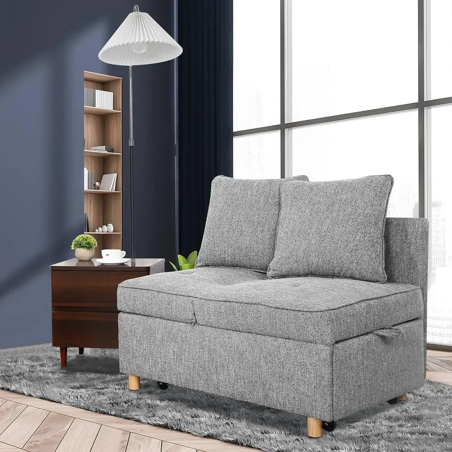 

#For Sofa Convertible Sofas &Couches,3-Seat Linen Fabric loveseat Sofa with 2 Throw Pillow,with 5 Adjustable Backrest,Grey