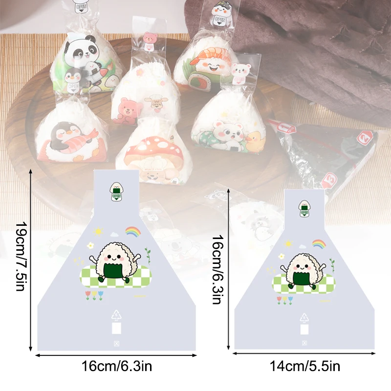 

100pcs Cute Cartoon Triangle Rice Ball Packing Bag Seaweed Sushi Mould Bag Sushi Bento Accessories Seaweed Rice Ball Sushi Bag