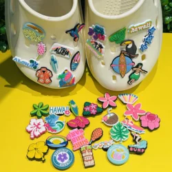 1-23Pcs Aloha Hawaii Surf Sun Garden Shoes Button Charms Pretty Flowers Clog Decorations Fit Kids Holiday Gifts