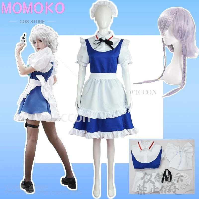 Anime Game Touhou Project Cosplay Izayoi Sakuya Pad Costume Maid Uniform Dress Lolita Wig For Halloween Christmas Cos Customized