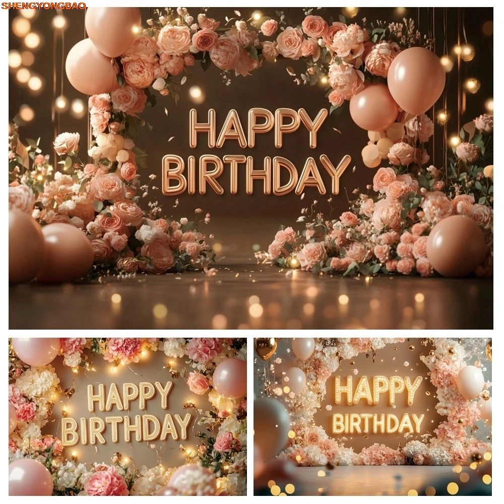 

Happy Birthday Party Decoration Backdrop Photography Balloons Flower Adult Kids Birthday Portrait Photo Background Banner Props