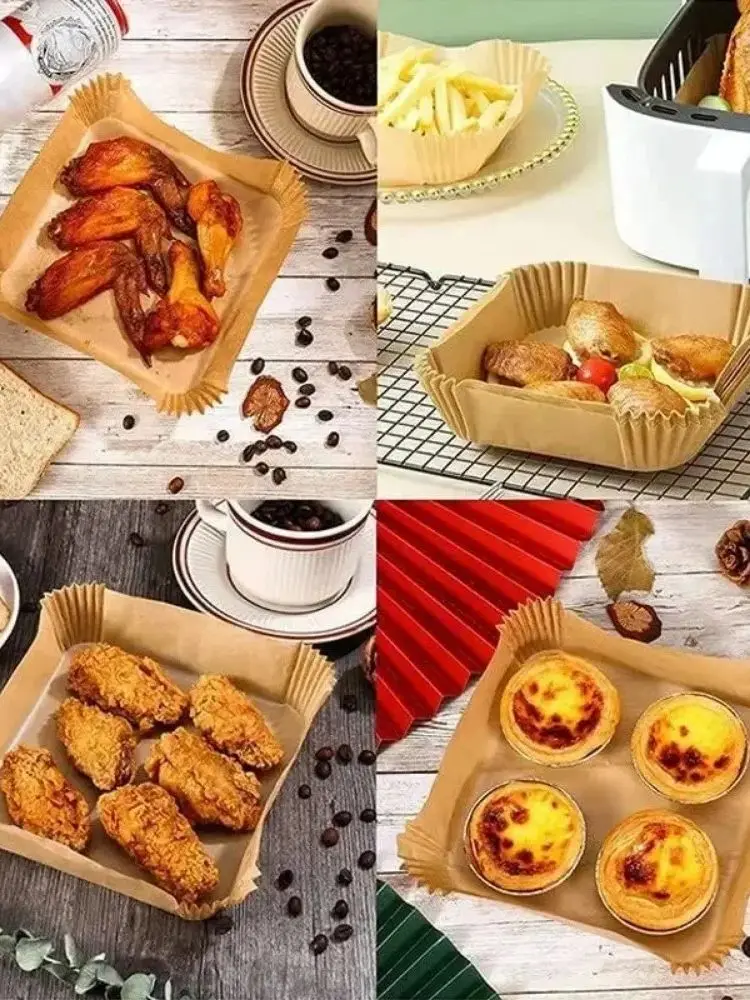 Papier de cuisson carré jetable 50/100 pièces, papier de cuisson pour friteuse à Air, plaque de Barbecue, revêtement antiadhésif pour friteuse à Air, papier absorbant l'huile pour four