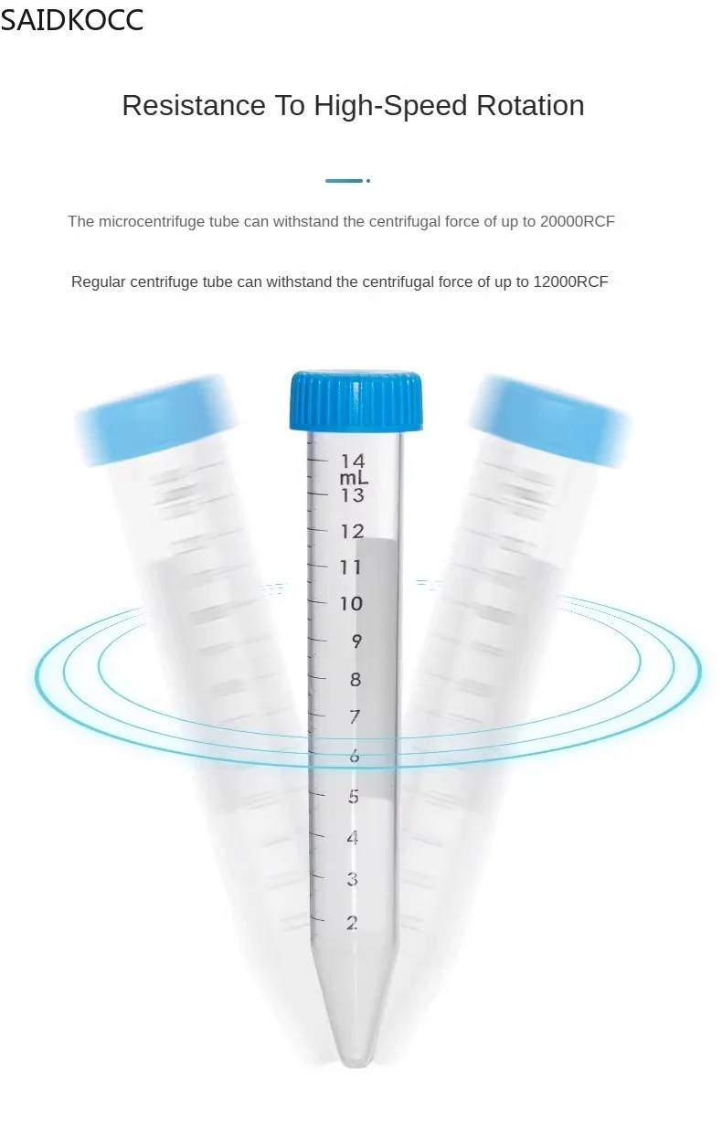 SAIDKOCC Plastic Centrifuge Tube 10ml 15ml 50ml Test Tube Round Bottom with Graduated ER Sterile Centrifuge Tube