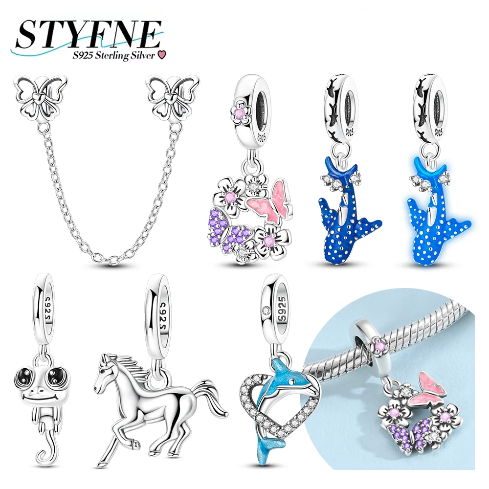 

Animal Charms Pink Butterfly Pendant Chameleon Luminous Whale Shark Beads Fit Diy 925 Sterling Silver Bracelet Jewelry Fine Gift