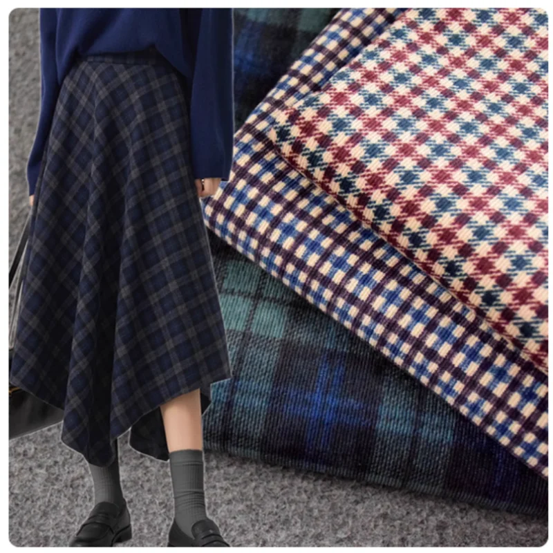 

Классическая вельветовая ткань в клетку в стиле ретро для осенне-зимы, классическая классическая рубашка, брюки, пальто, поверхность обуви, ткань ручной работы, T2395