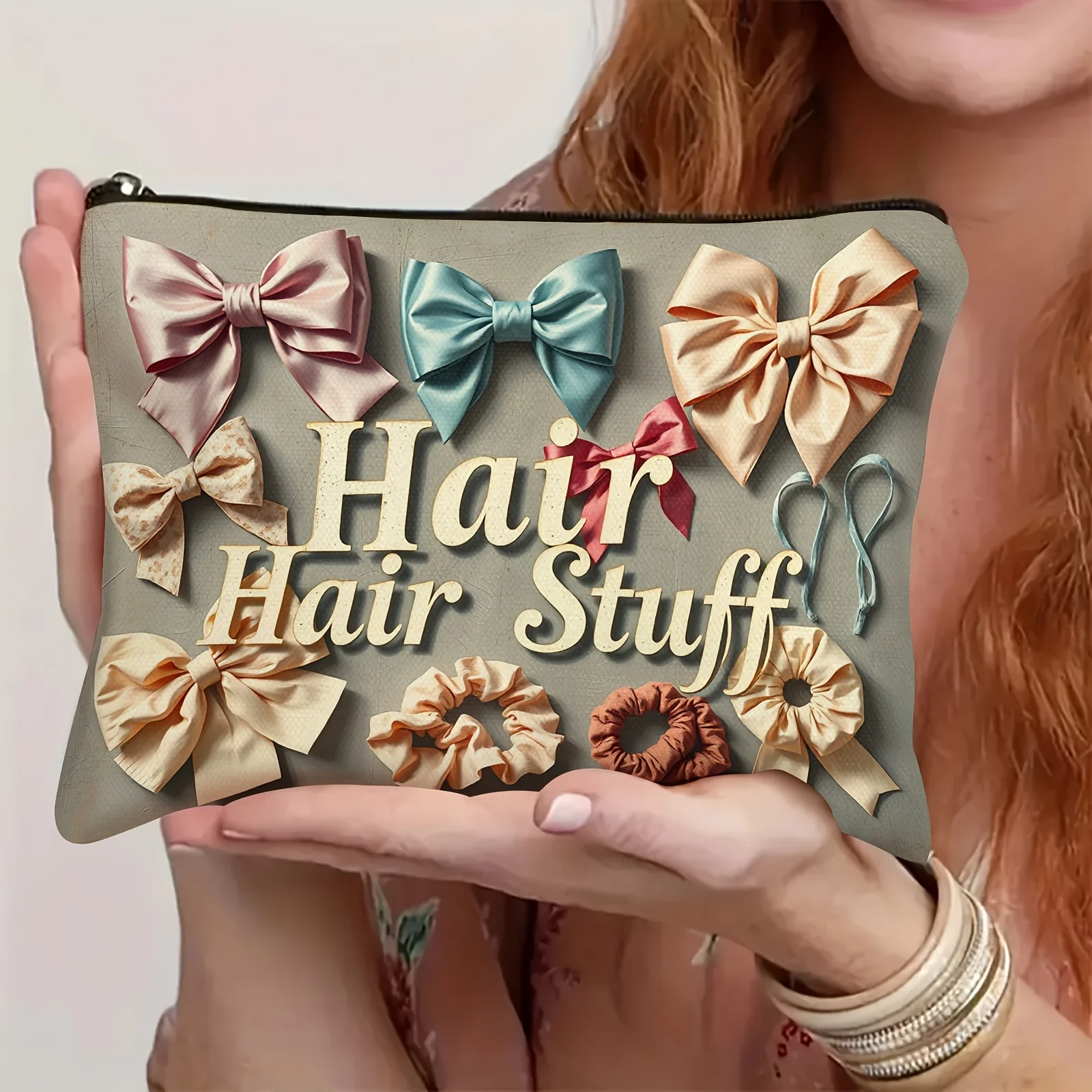 Un sac de maquillage pour accessoires de cheveux à la mode – jolie pochette multifonctionnelle à fermeture éclair pour femmes, sac de rangement de bijoux