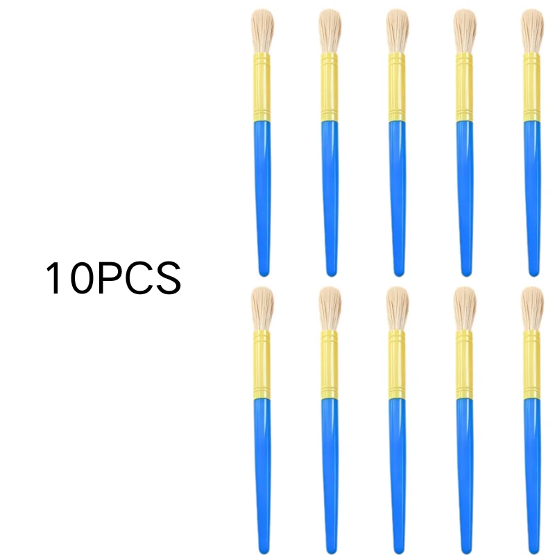 10Pcs Round Hog Bristle Paint Brushes, Natural Bristle Set for Oil Acrylic Painting, Art Supplies for Artists & Beginners