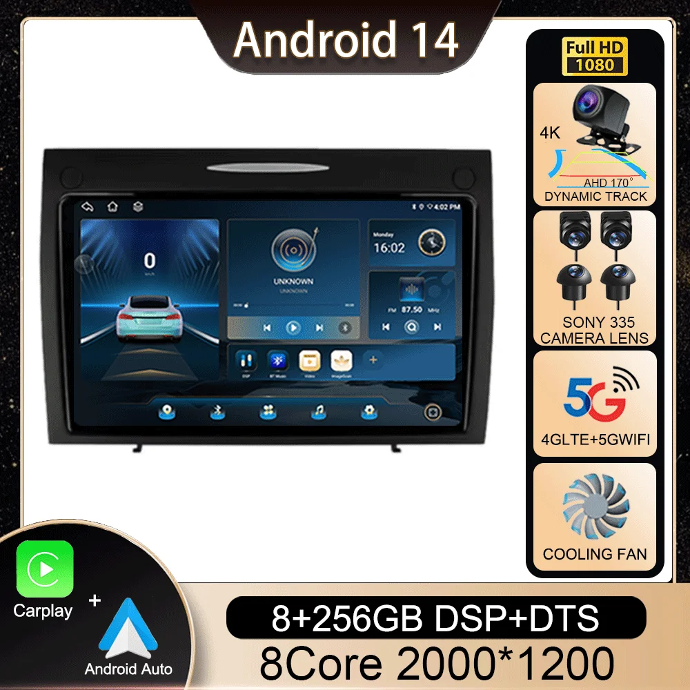 Android 14 For Mercedes Benz SLK Class R171 SLK200 SLK280 SLK300 2000 - 2011 Car Radio Multimedia Video Player Stereo 360 Camera