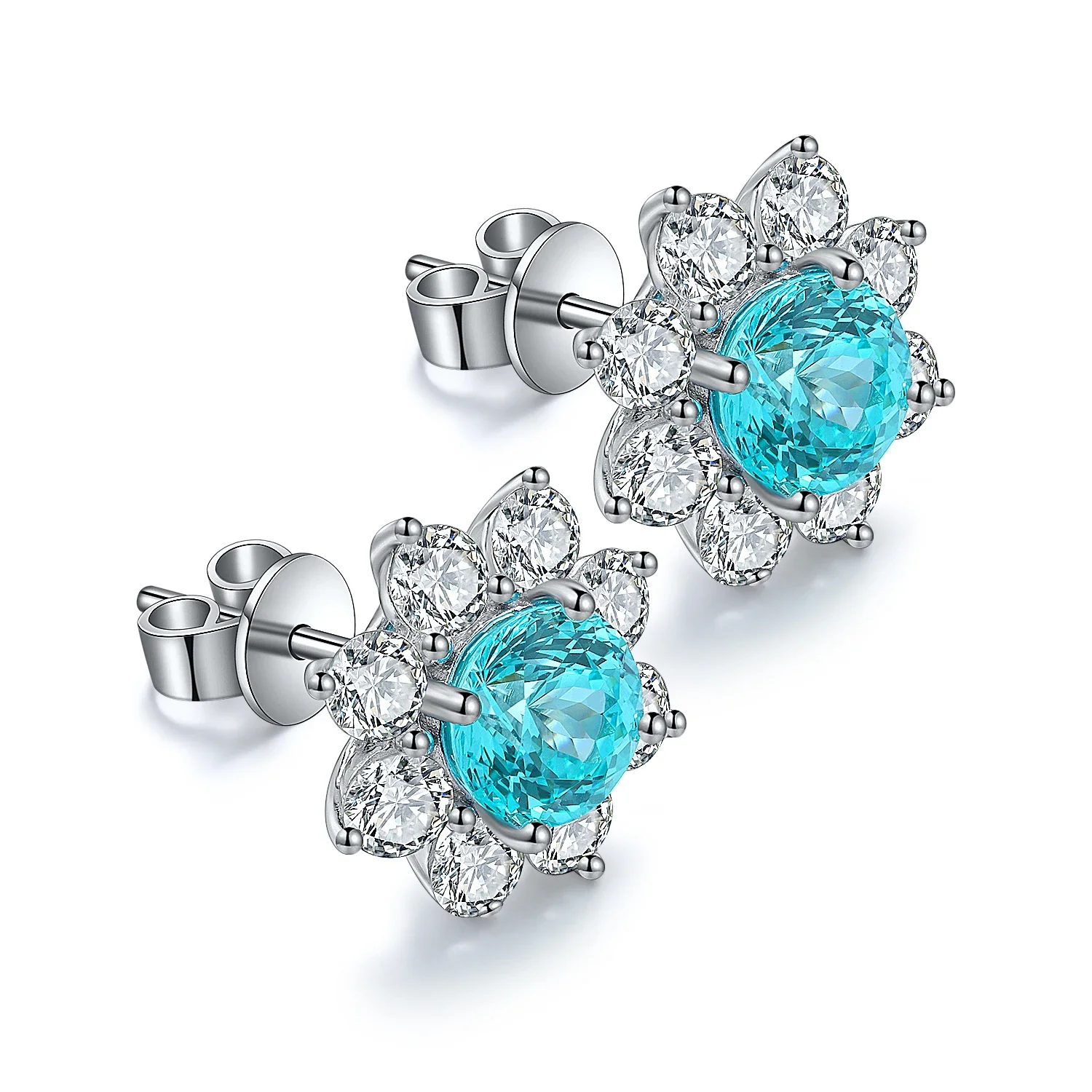 Ruihe New Classic Style 3.69 Carat Lab Grown Gemstone Paraiba 925 Silver Earrings Women Jewelry Ladies Party Gift