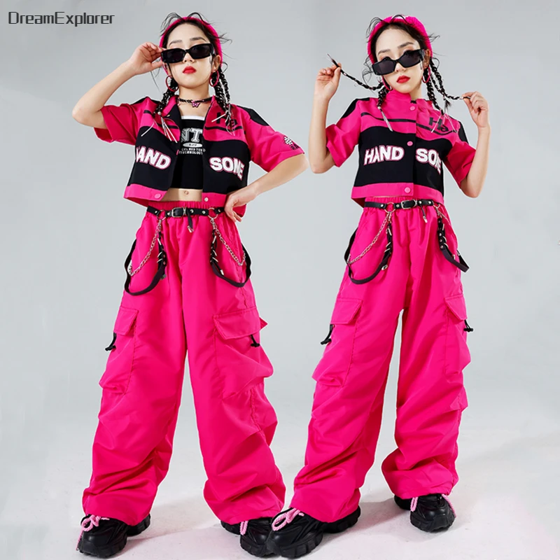 

Girls Hip Hop Motorcycle Cropped Jacket Cargo Pants Boys Coat Street Dance Clothes Sets Kids Streetwear Jazz Skirts Costumes