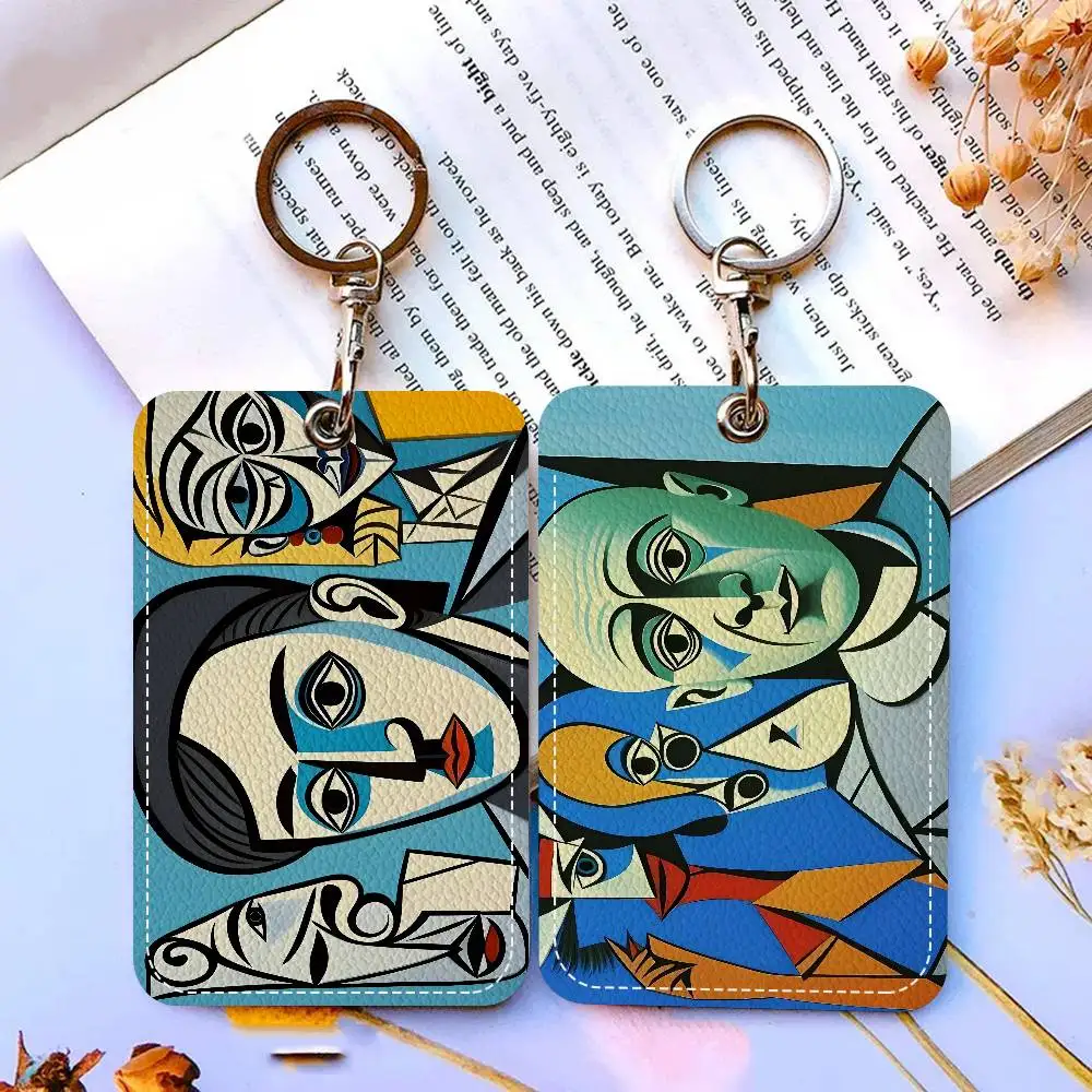 P-Picasso Style Painting Rectangle Keychain Card Holder, Badge Credit Card Holder, Student ID Card Holder, Bus Cards Cover