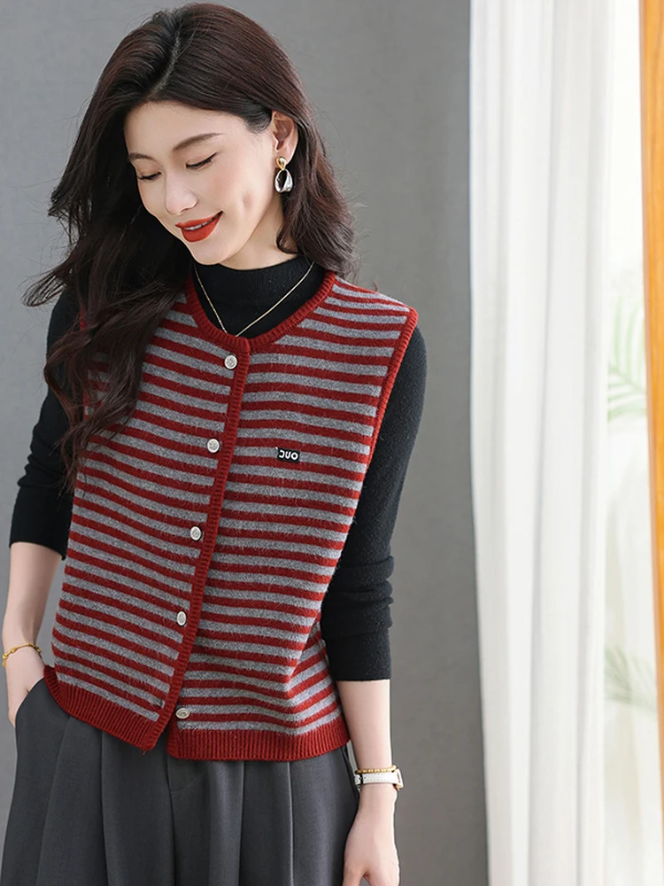 

Женский вязаный шерстяной жилет, весенне-осенний круглый Ne Svel, модный топ в полоску, универсальная верхняя одежда, антивозрастная