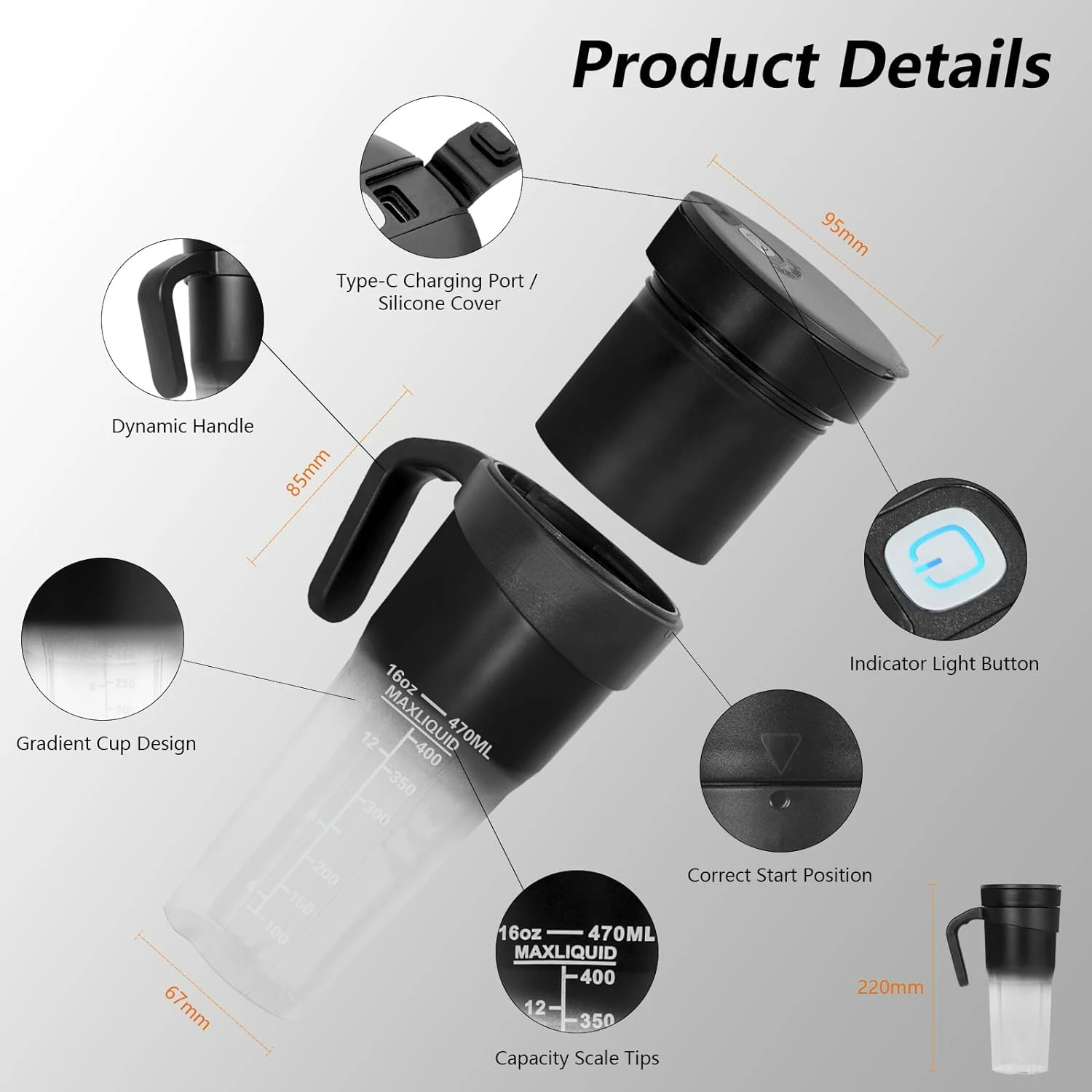 Мощный и компактный персональный блендер с USB-аккумулятором и 6 прочными лезвиями — идеальный мини-смузи-генератор для быстрого встряхивания и