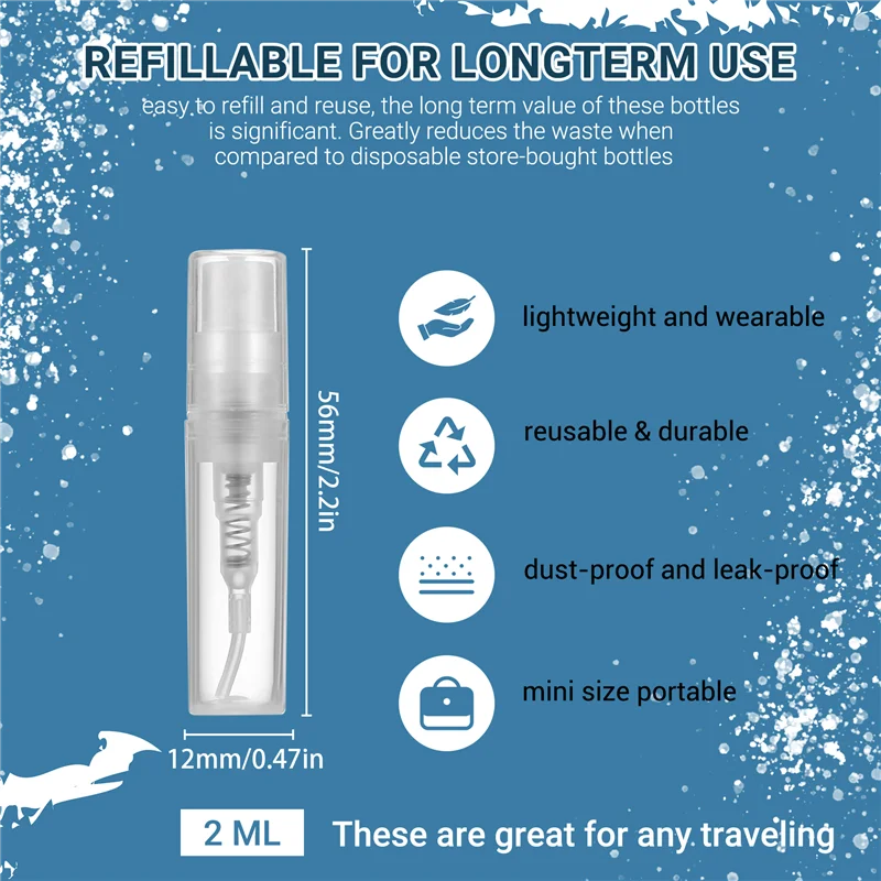 M04K Mini Transparent 2 ML Spray Plastic Bottle Spray Perfume Empty Sample Bottle Suitable For Travel Party 90Pcs