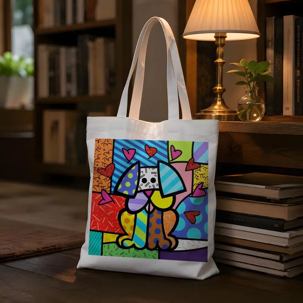 Pop art R-Romero Britto 3 Fresh Look Festival Storage Vintage Printed Tote Concert Reliable Everyday Essential Bags
