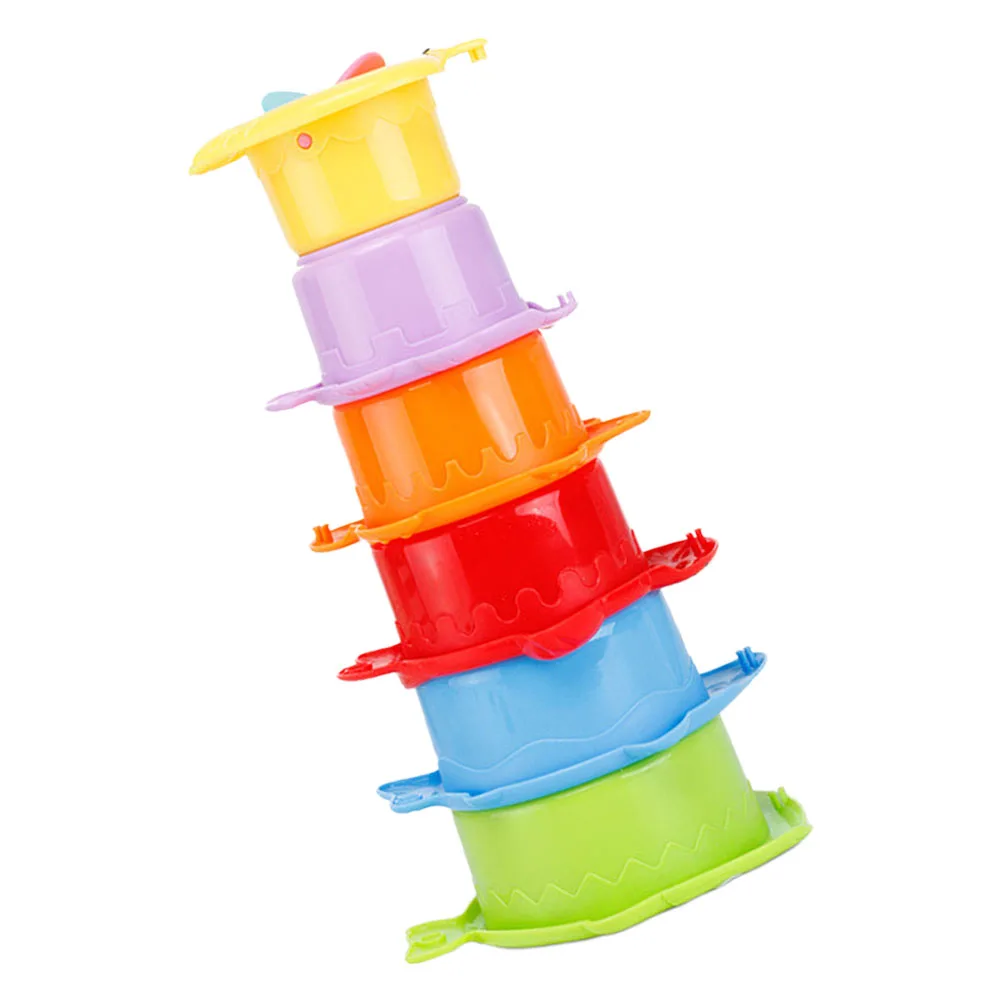 6 Pcs Cups Colorful Toddler Bath Toy Smooth Cartoon Beach Toy Surface Baby Play Montessori Learning Water Play