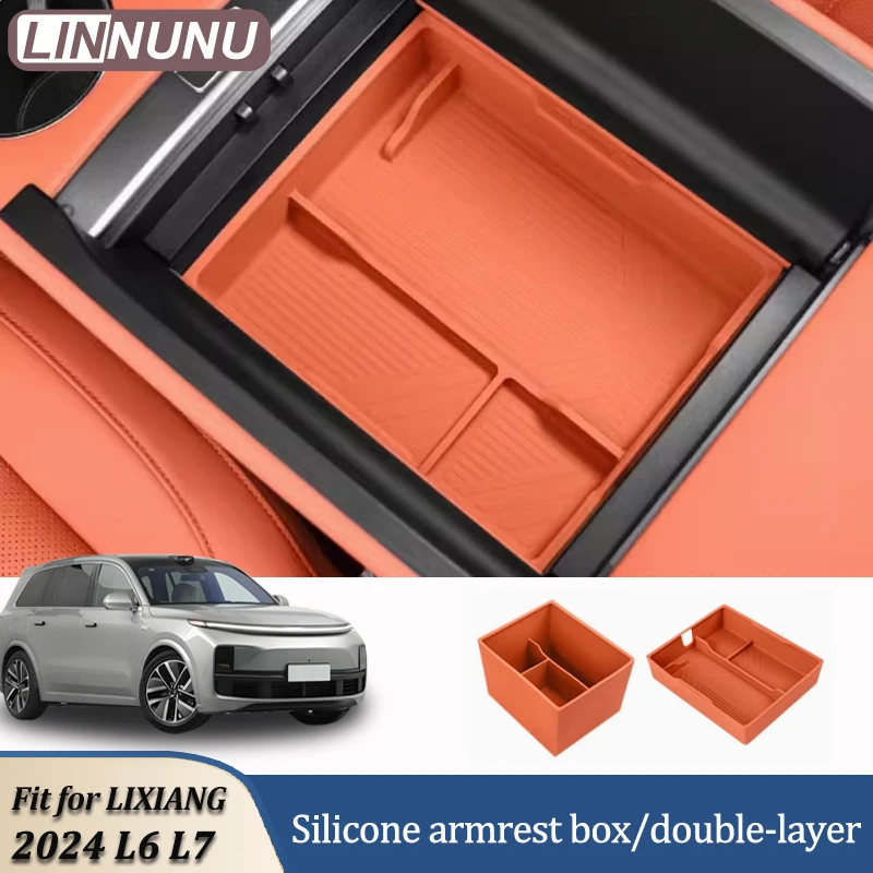 

Linnunu Fit for Lixiang L6 L7 L8 L9 Car Decoration Supplies Armrest Box Internal Storage Box Central Control Storage Box Upper Armrest Box Lower Layer Silicone Storage Box Car Accessories