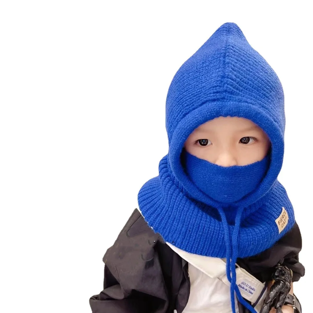 Sombrero de una pieza con máscara con cordones coreanos para niños, orejeras térmicas y a prueba de viento, cordón de punto, mantener el calor del