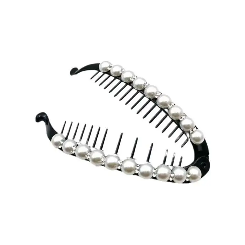 Damen-Haarspange mit Perlen und Strass, Bananenclip für Mädchen, Haarklammern, Haarspangen, Fischschwanz-Clip, Haar-Accessoires – Detail 5